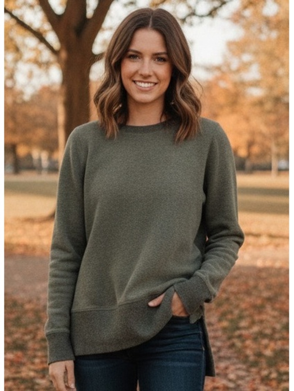 L.L.Bean Women's Olive Green Crewneck Tunic Sweatshirt Size M Regular Cozy
